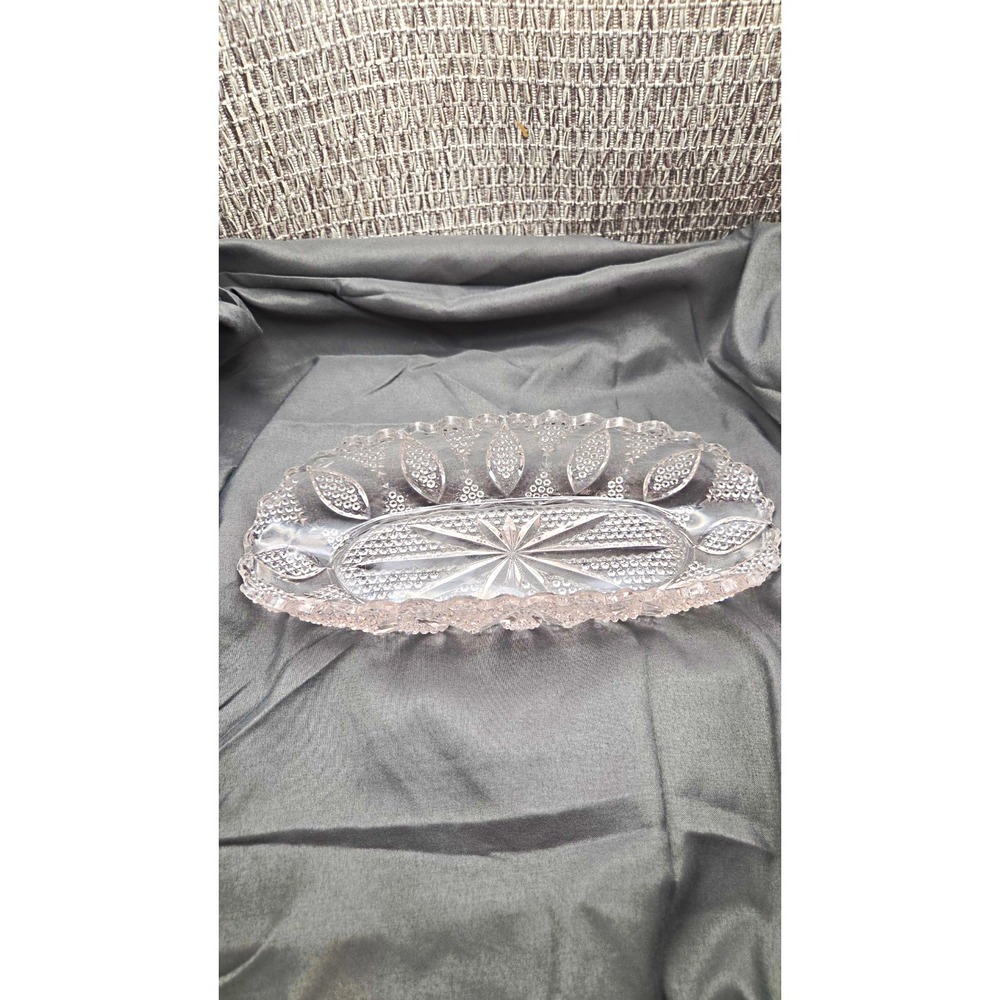 vintage Clear Pressed Glass celery dish starburst pattern